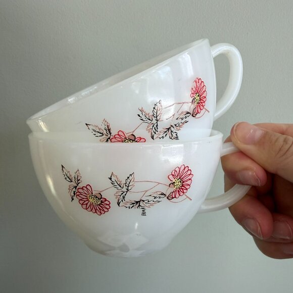 Fire King Other - Vintage Fire King 2 Set Fleurette Ovenware Milk Glass Cups